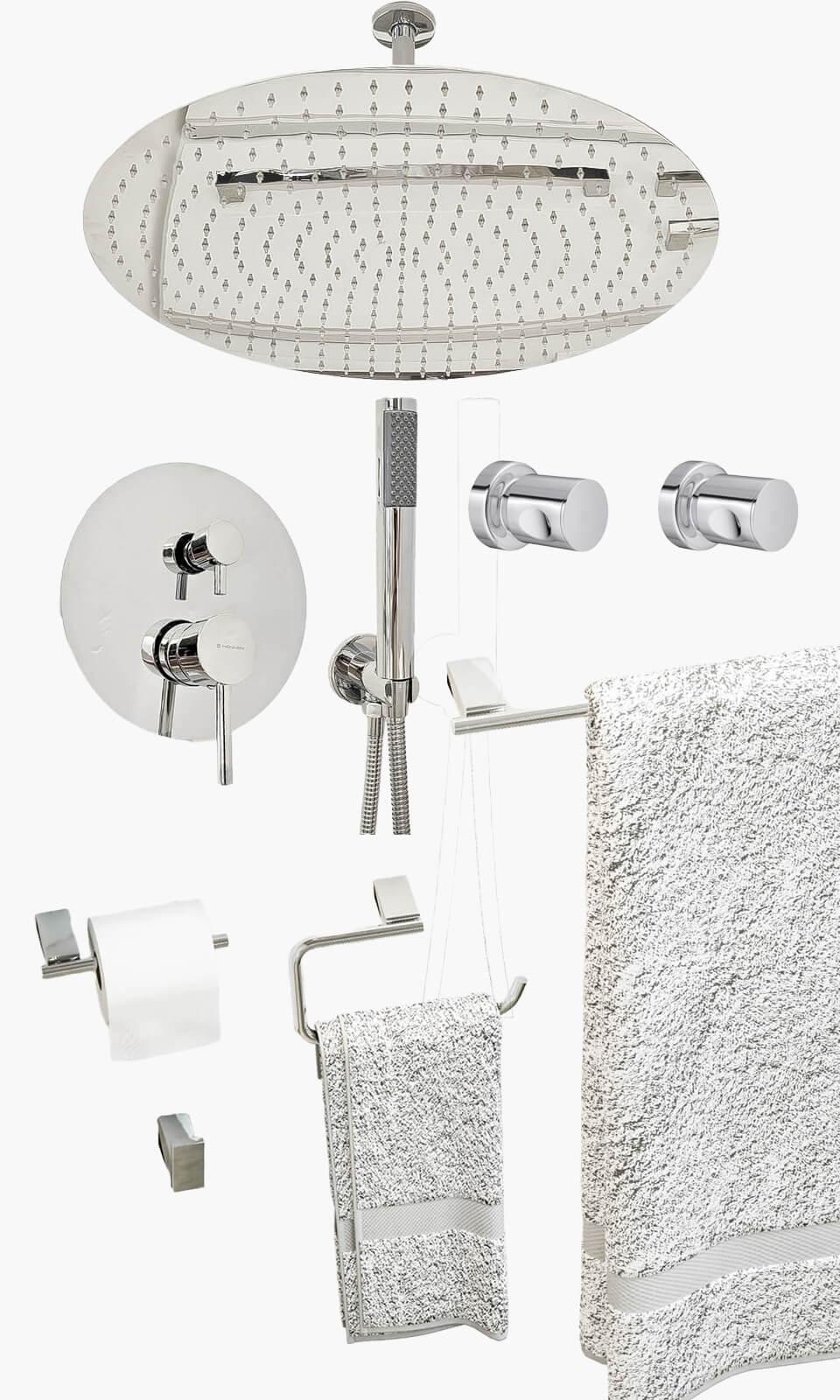 Kit Área de Banho - Cromado - Round - 50- Registro Monocomando com Ducha Manual Mondo Mio