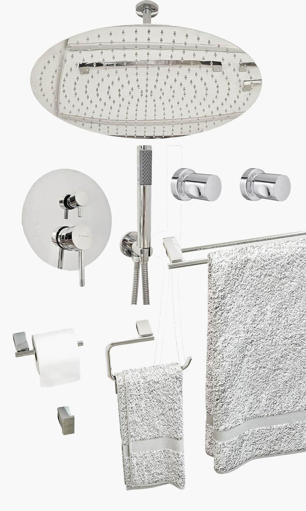 Kit Área de Banho - Cromado - Round - 50- Registro Monocomando com Ducha Manual