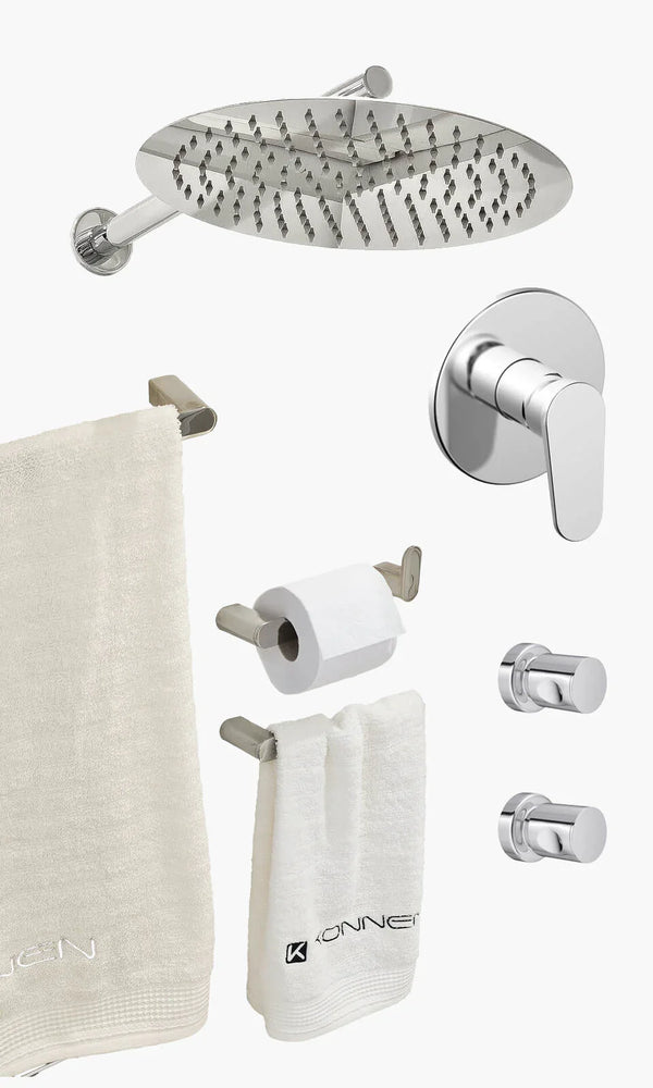 Kit Área de Banho - Cromado - Round - Registro Monocomando com Base e Acessóri