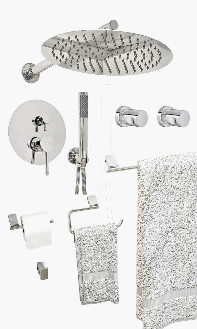Kit Área de Banho - Cromado - Round - Registro Monocomando com Ducha Manual e A