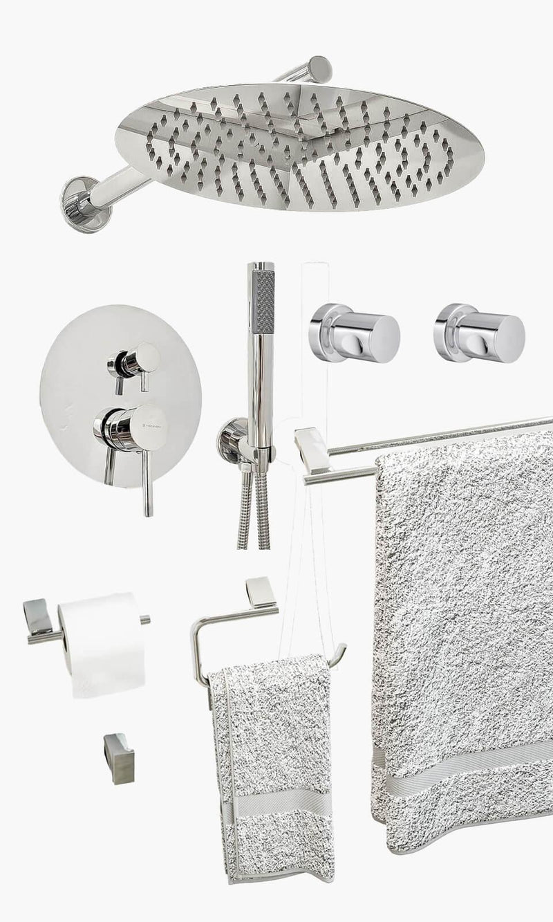 Kit Área de Banho - Cromado - Round - Registro Monocomando com Ducha Manual e A