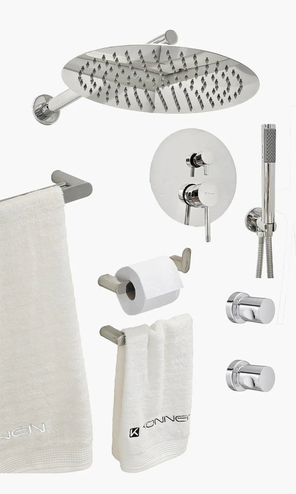 Kit Área de Banho - Cromado - Round - Registro Monocomando com Ducha Manual e A