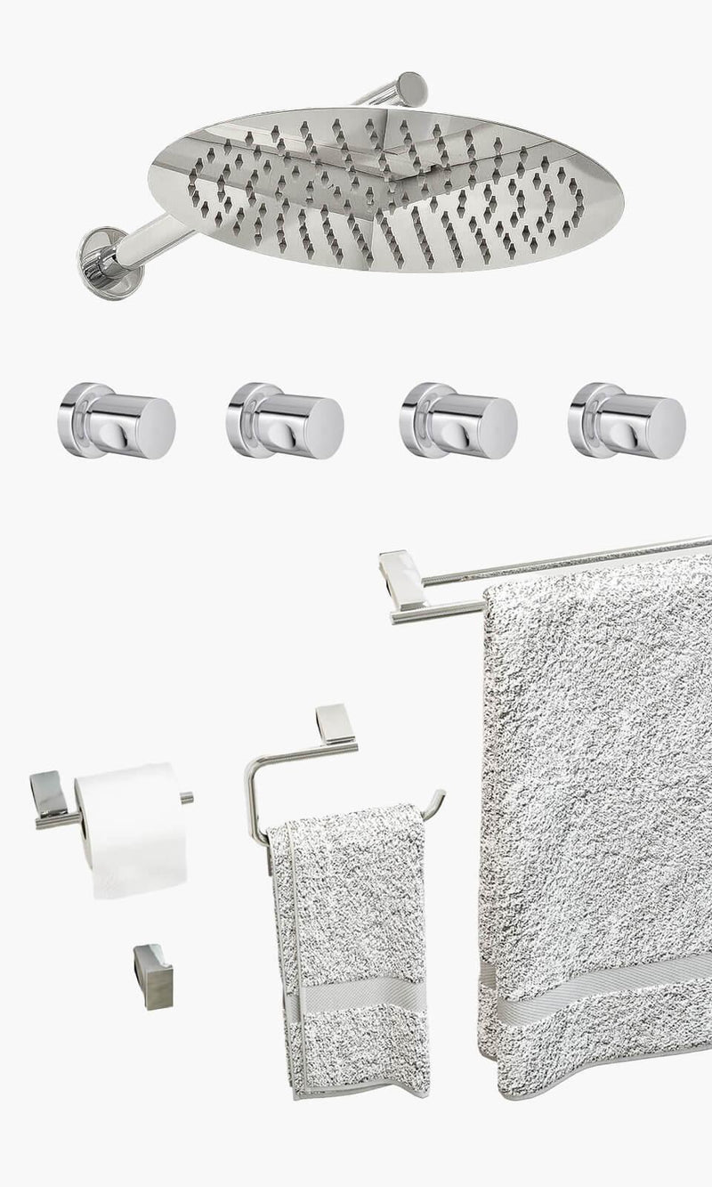 Kit Área de Banho - Cromado - Round - Registro Simples com Acessórios Atlantis