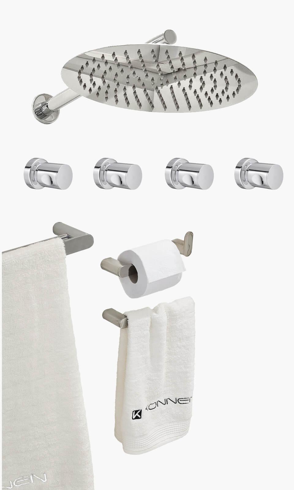 Kit Área de Banho - Cromado - Round - Registro Simples com Acessórios Round Mondo Mio