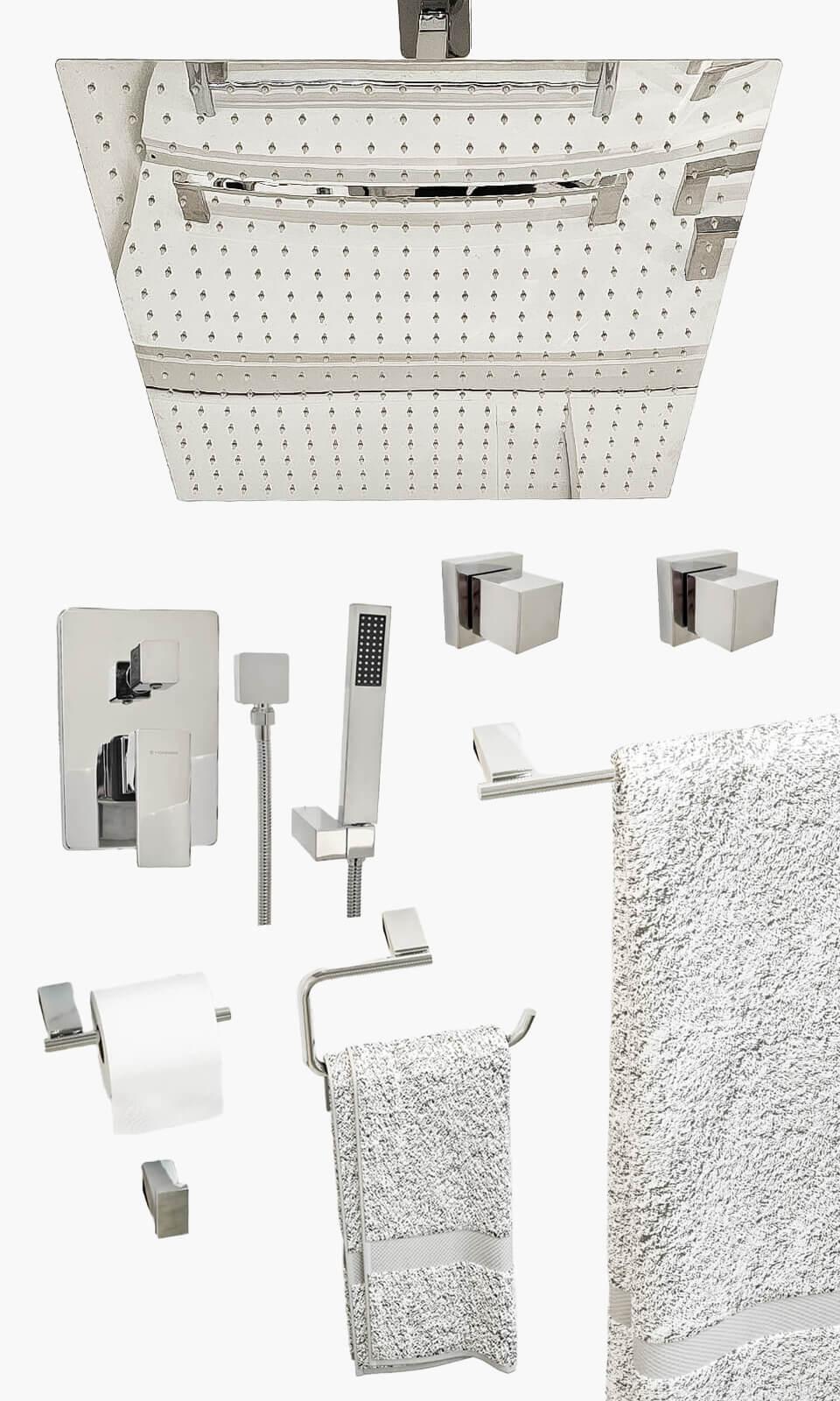 Kit Área de Banho - Cromado - Square - 50- Registro Monocomando com Ducha Manual Mondo Mio