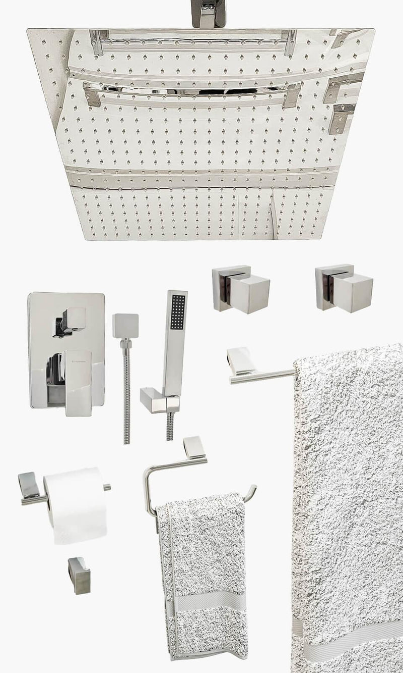Kit Área de Banho - Cromado - Square - 50- Registro Monocomando com Ducha Manua