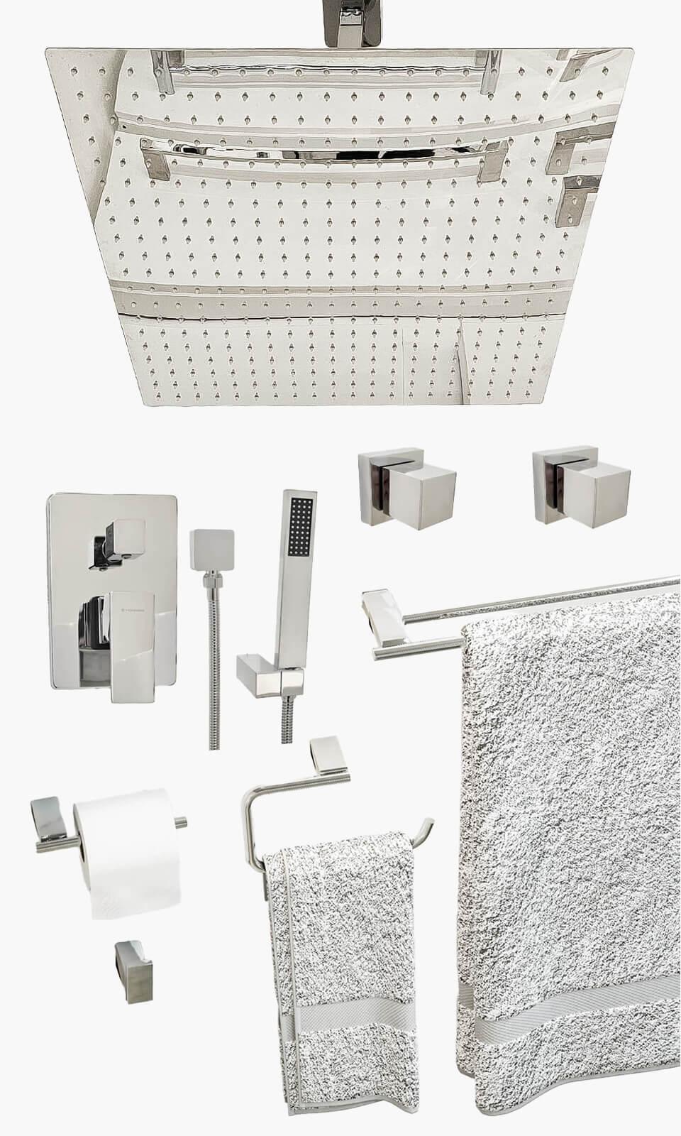 Kit Área de Banho - Cromado - Square - 50- Registro Monocomando com Ducha Manual Mondo Mio