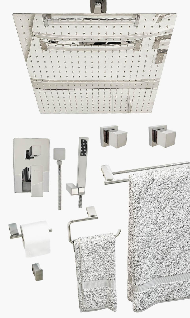 Kit Área de Banho - Cromado - Square - 50- Registro Monocomando com Ducha Manua