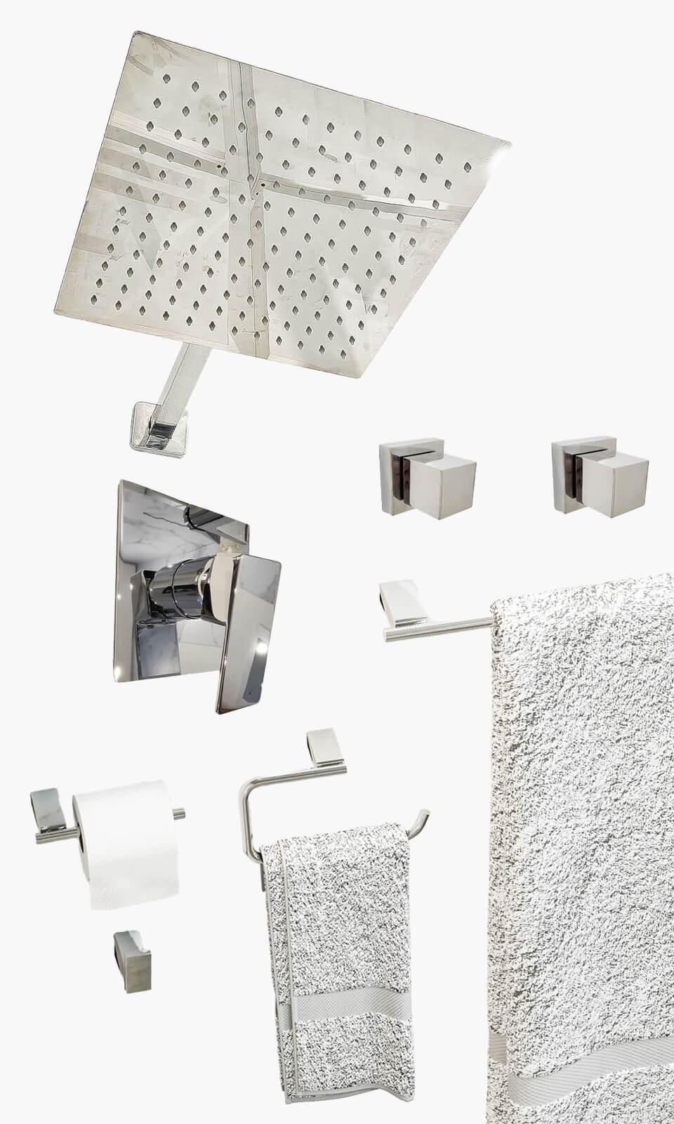 Kit Área de Banho - Cromado - Square - Acabamento de Registro Monocomando Mondo Mio