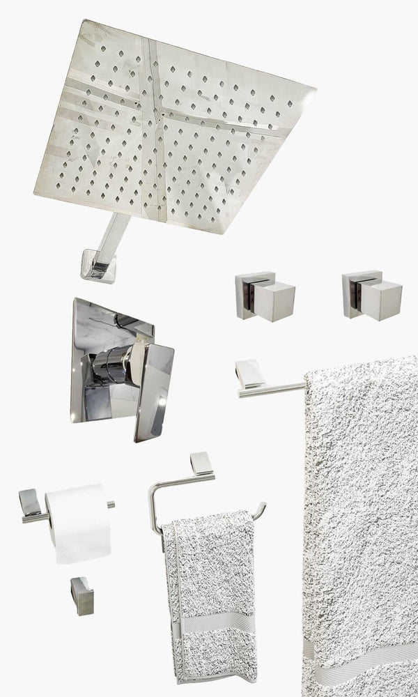 Kit Área de Banho - Cromado - Square - Acabamento de Registro Monocomando com K