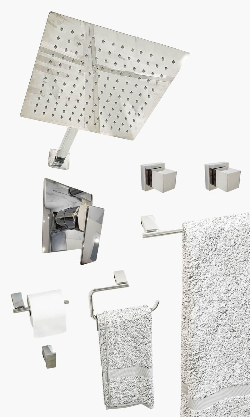 Kit Área de Banho - Cromado - Square - Acabamento de Registro Monocomando com K