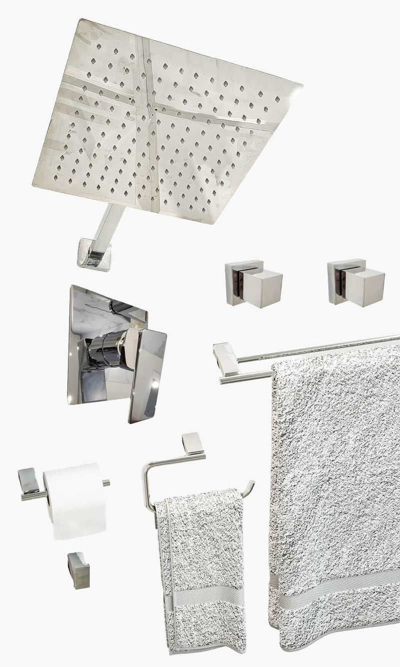 Kit Área de Banho - Cromado - Square - Acabamento de Registro Monocomando com K