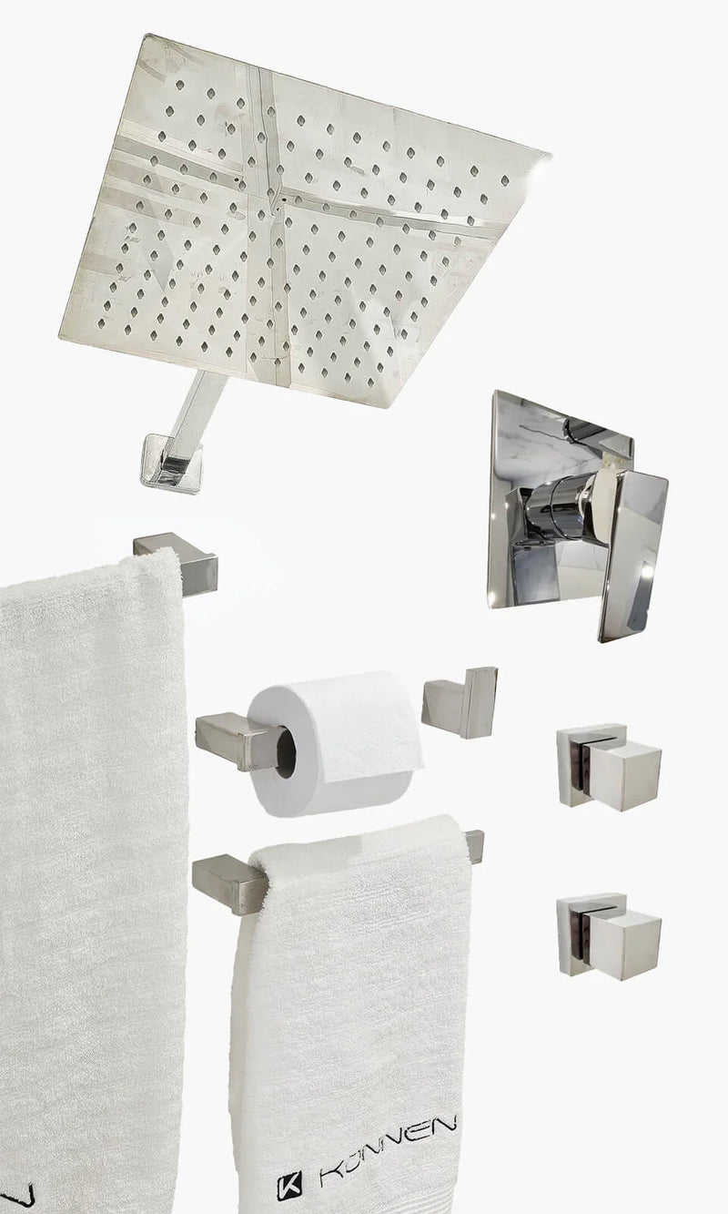 Kit Área de Banho - Cromado - Square - Acabamento de Registro Monocomando com K