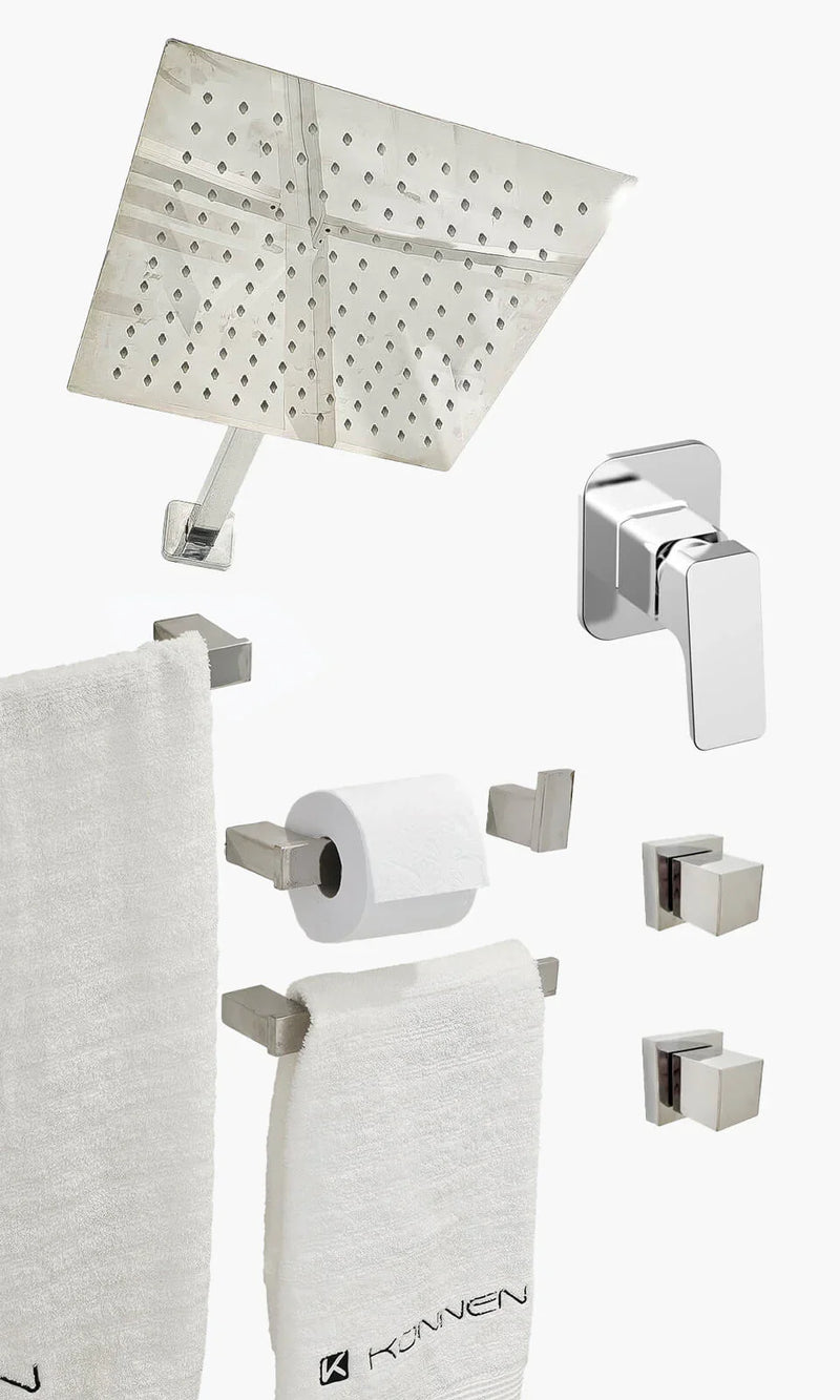 Kit Área de Banho - Cromado - Square - Registro Monocomando com Base e Acessór