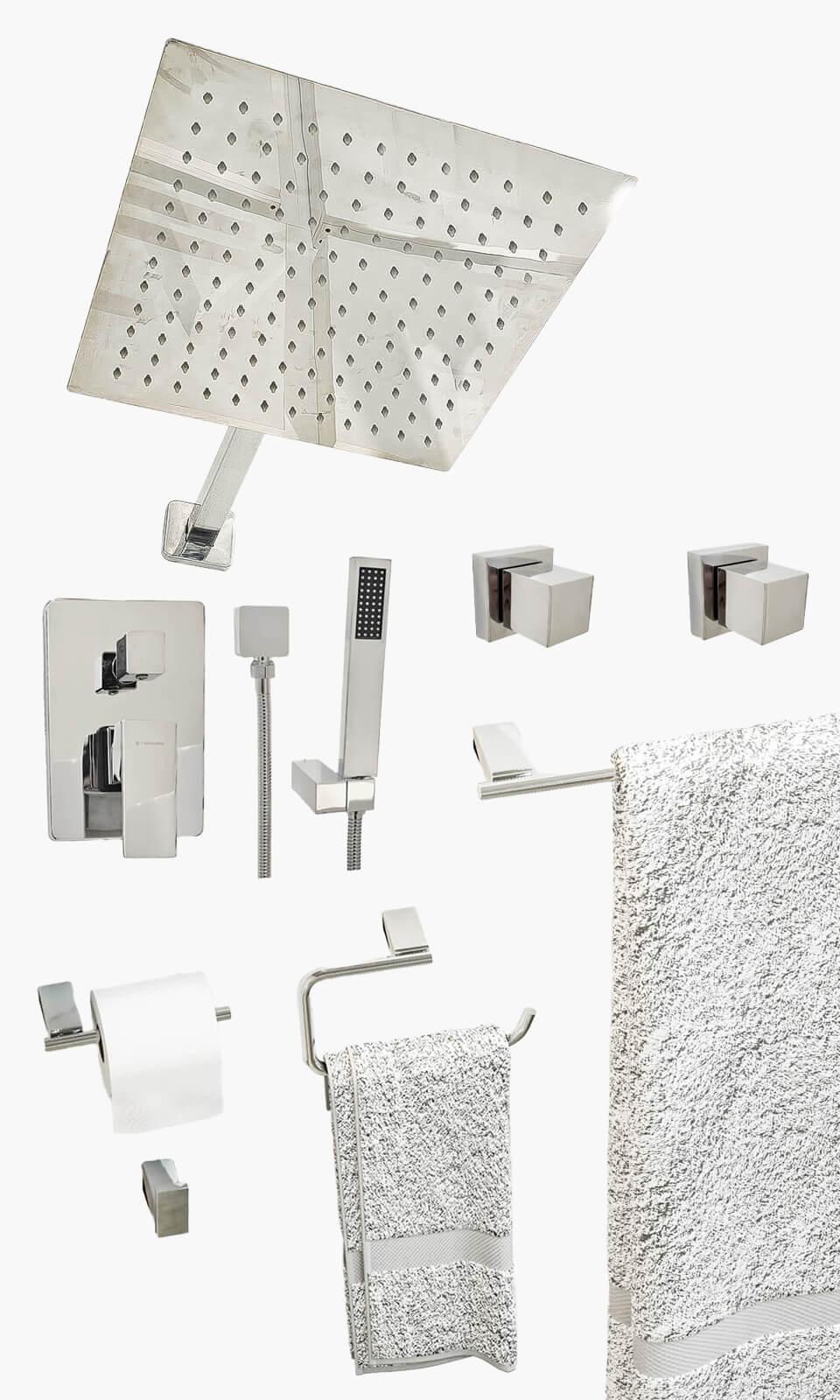 Kit Área de Banho - Cromado - Square - Registro Monocomando com Ducha Manual Mondo Mio