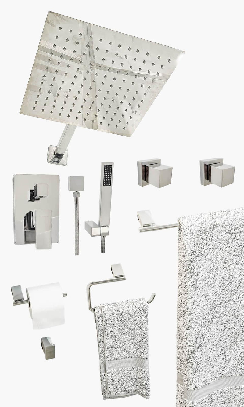 Kit Área de Banho - Cromado - Square - Registro Monocomando com Ducha Manual e
