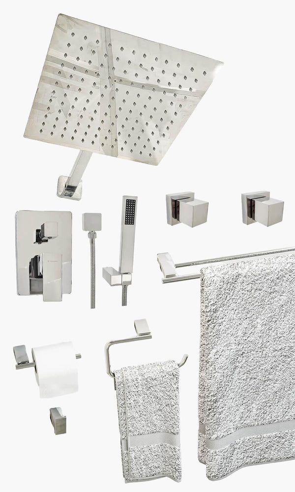 Kit Área de Banho - Cromado - Square - Registro Monocomando com Ducha Manual e