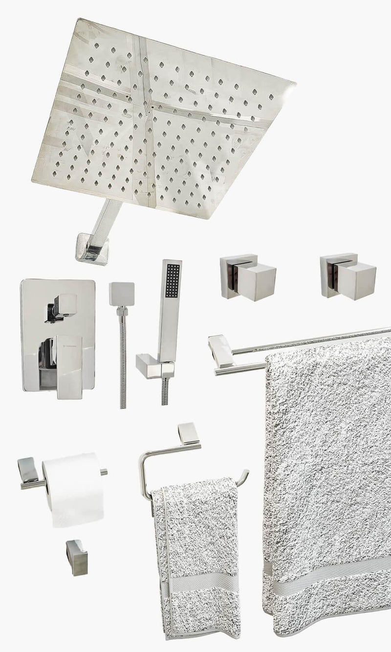 Kit Área de Banho - Cromado - Square - Registro Monocomando com Ducha Manual e