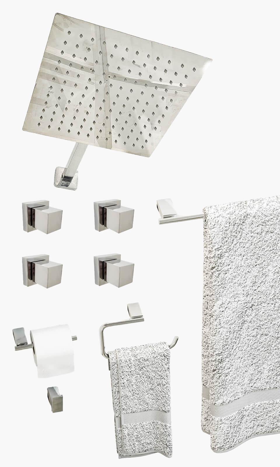 Kit Área de Banho - Cromado - Square - Registro Simples com Acessórios Mondo Mio