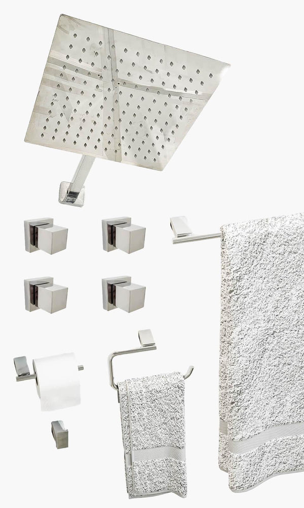 Kit Área de Banho - Cromado - Square - Registro Simples com Acessórios Atlanti