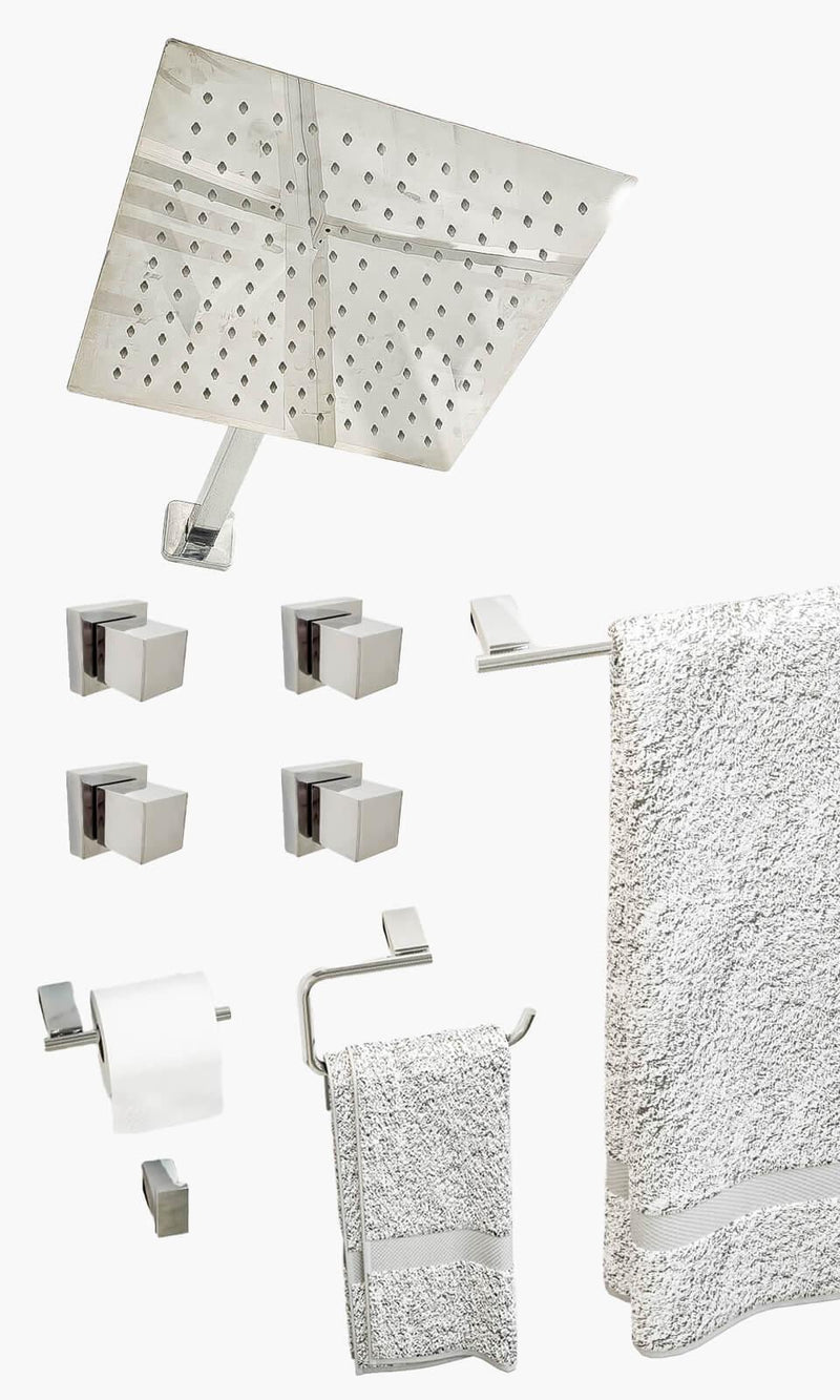 Kit Área de Banho - Cromado - Square - Registro Simples com Acessórios Atlanti