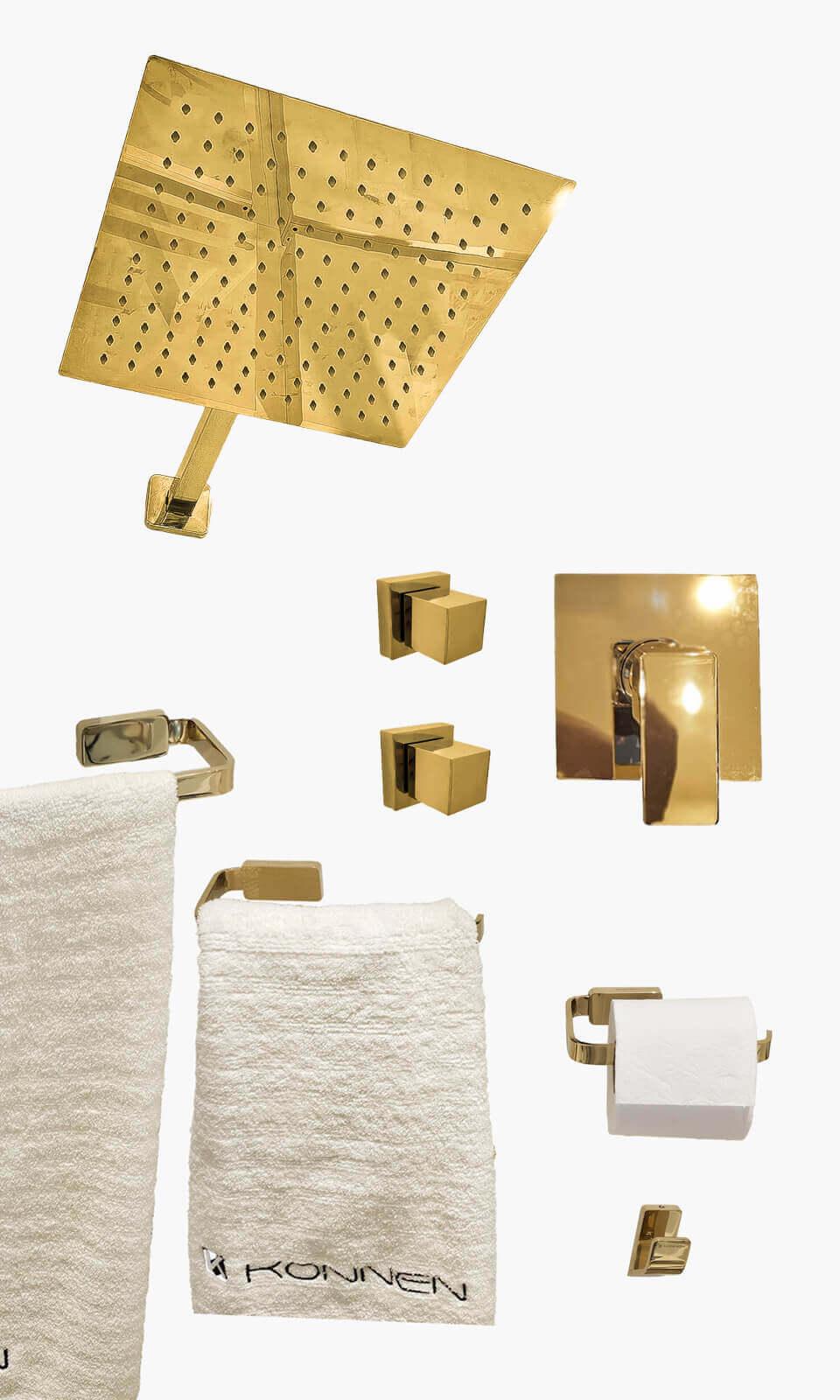 Kit Área de Banho - Dourado - Square - Acabamento de Registro Monocomando Mondo Mio