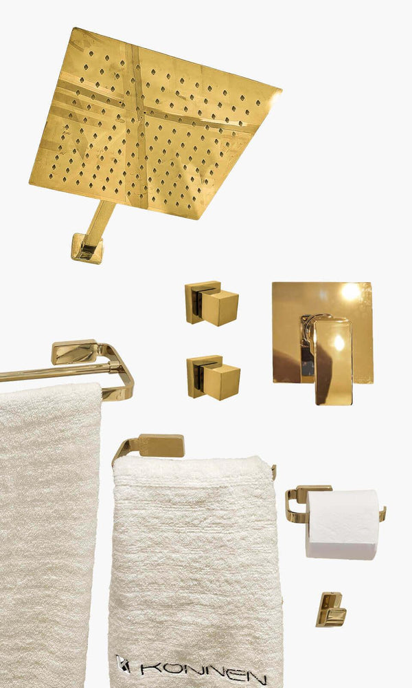 Kit Área de Banho - Dourado - Square - Acabamento de Registro Monocomando com K