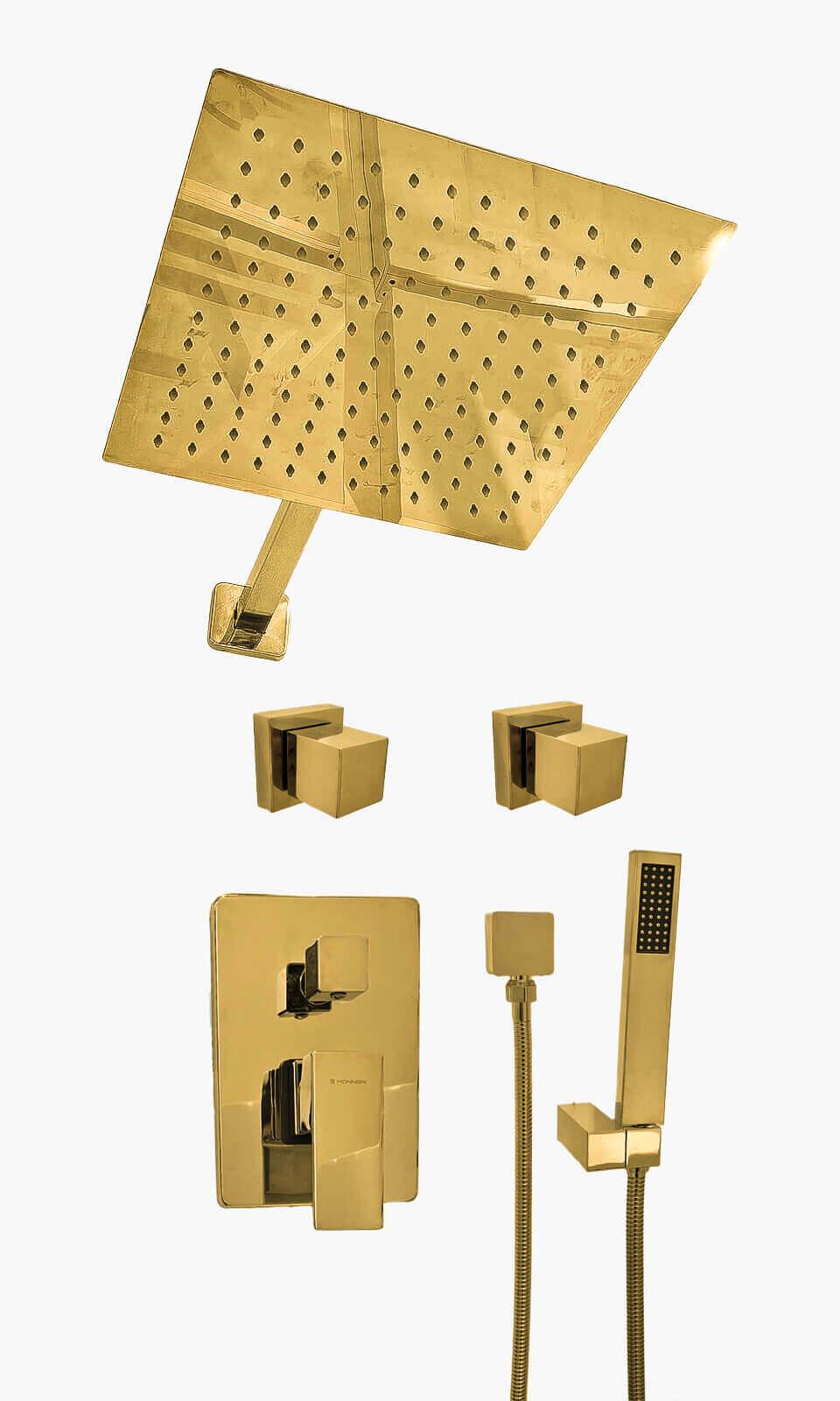 Kit Área de Banho - Dourado - Square - Registro Monocomando com Ducha Manual - Mondo Mio
