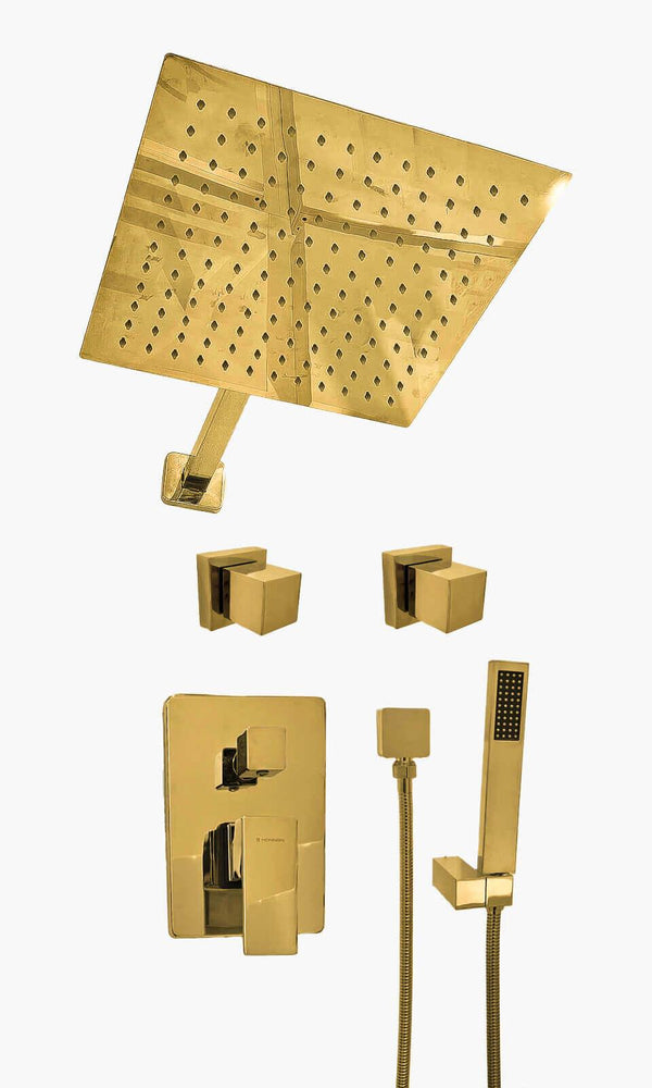 Kit Área de Banho - Dourado - Square - Registro Monocomando com Ducha Manual -