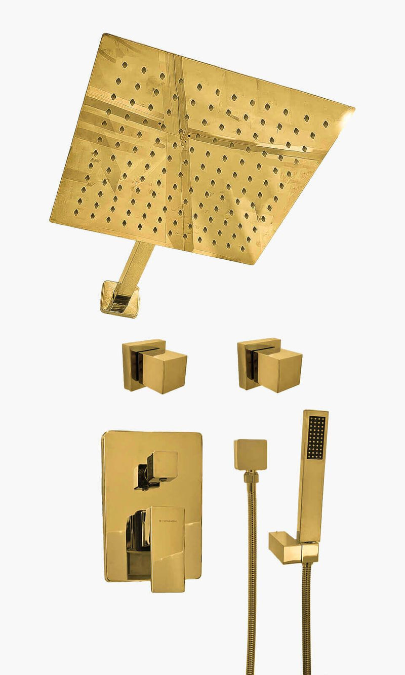 Kit Área de Banho - Dourado - Square - Registro Monocomando com Ducha Manual -