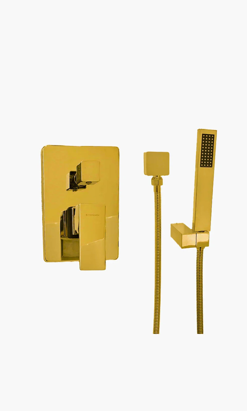 Kit Área de Banho - Dourado - Square - Registro Monocomando com Ducha Manual -