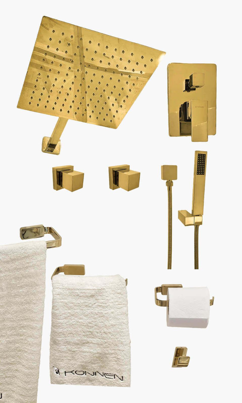 Kit Área de Banho - Dourado - Square - Registro Monocomando com Ducha Manual e