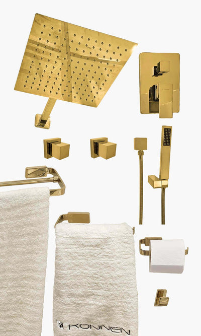 Kit Área de Banho - Dourado - Square - Registro Monocomando com Ducha Manual Mondo Mio