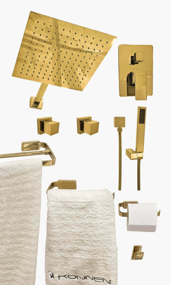 Kit Área de Banho - Dourado - Square - Registro Monocomando com Ducha Manual e