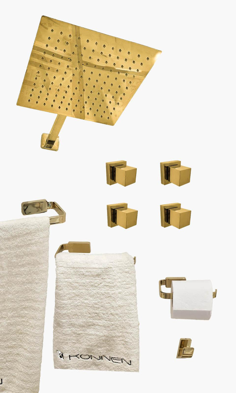 Kit Área de Banho - Dourado - Square - Registro Simples e Acessório Maya - Kon