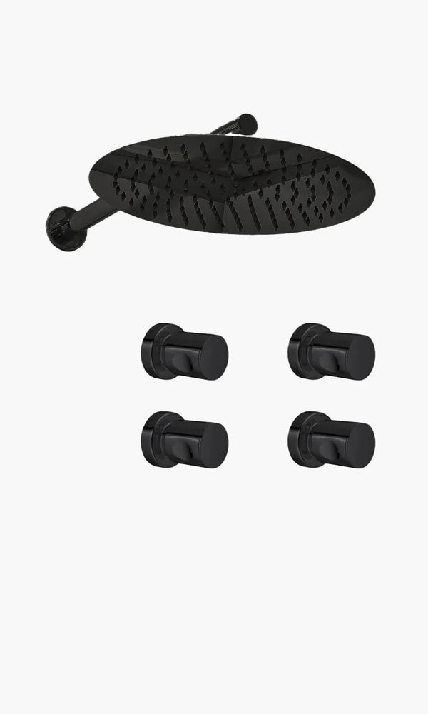 Kit Área de Banho - Preto - Round - Registro Simples - Konnen Metais - KD30-P-R