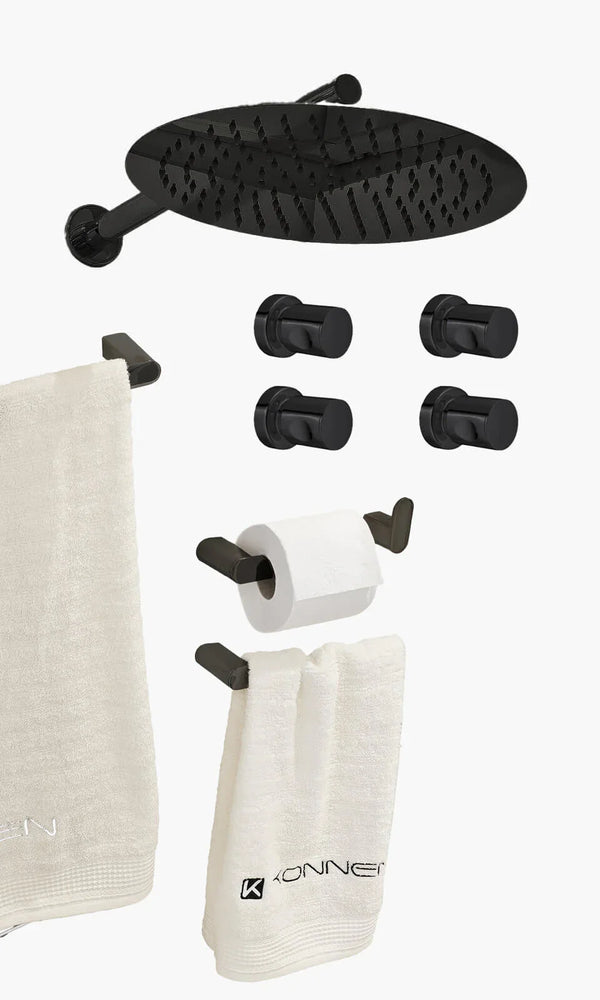 Kit Área de Banho - Preto - Round - Registro Simples e Acessórios Round - Konn