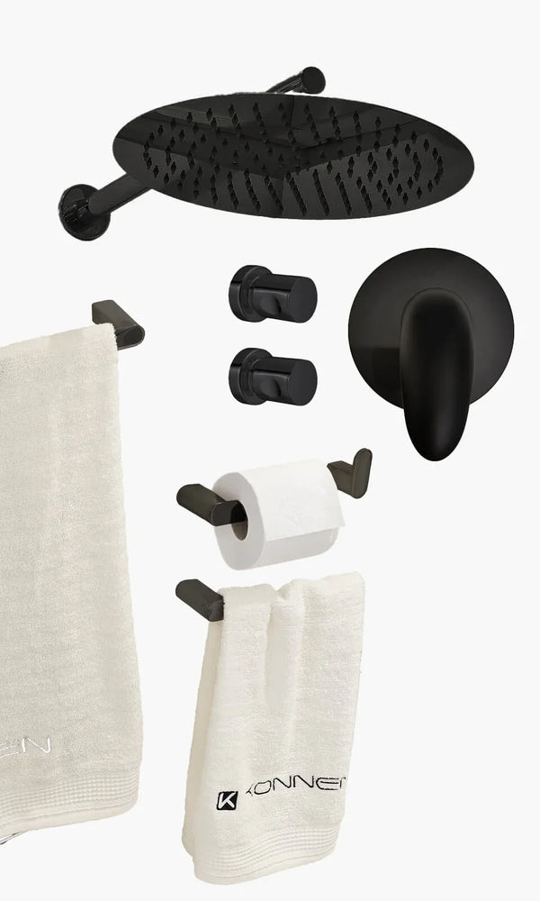 Kit Área de Banho - Preto Fosco - Round - Acabamento de Registro Monocomando co