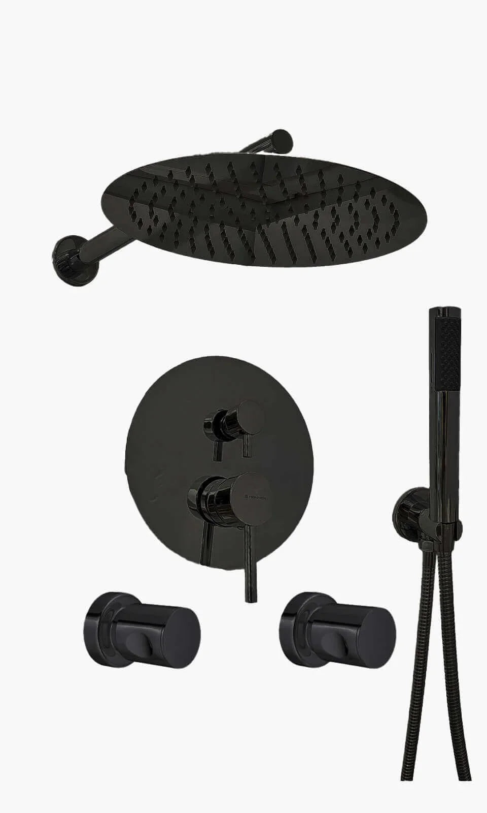 Kit Área de Banho - Preto Fosco - Round - Registro Monocomando com Ducha Manual Mondo Mio