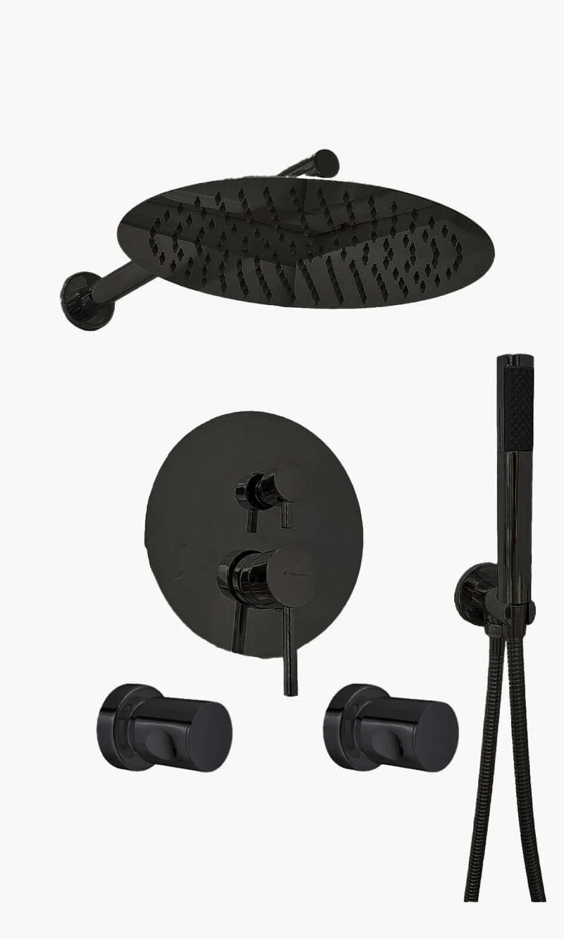 Kit Área de Banho - Preto Fosco - Round - Registro Monocomando com Ducha Manual