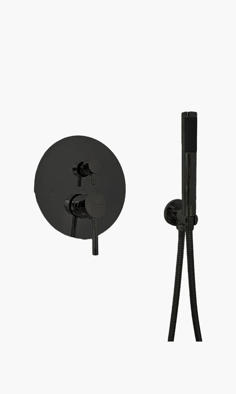 Kit Área de Banho - Preto Fosco - Round - Registro Monocomando com Ducha Manual