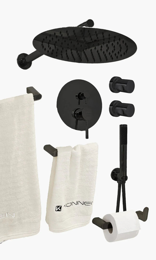 Kit Área de Banho - Preto Fosco - Round - Registro Monocomando com Ducha Manual