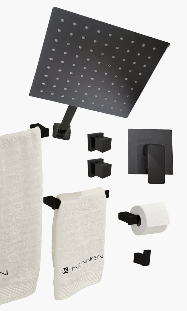 Kit Área de Banho - Preto Fosco - Square - Acabamento de Registro Monocomando c