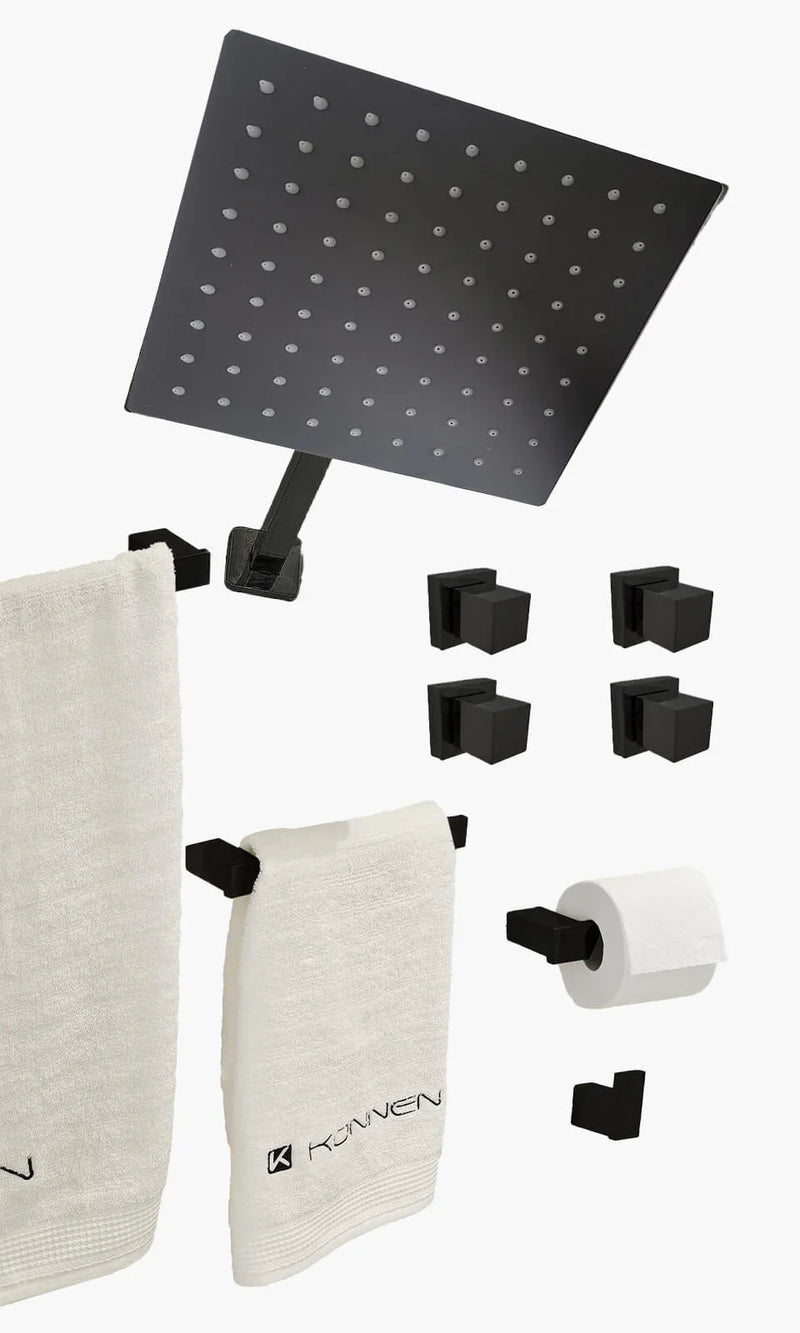 Kit Área de Banho - Preto Fosco - Square - Registro Simples com Acessórios Squ
