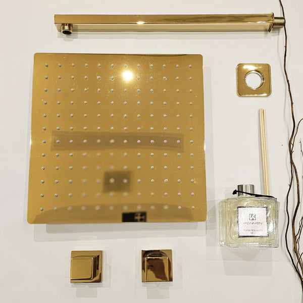 Kit Ducha Square 30 Dourado Simples - Konnen Metais - Ducha Chuveiro 30 cm de Pa