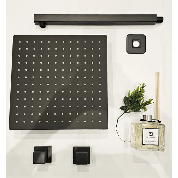 Kit Ducha Square 30 Preto Simples - Konnen Metais - Ducha Chuveiro 30 cm de Pare