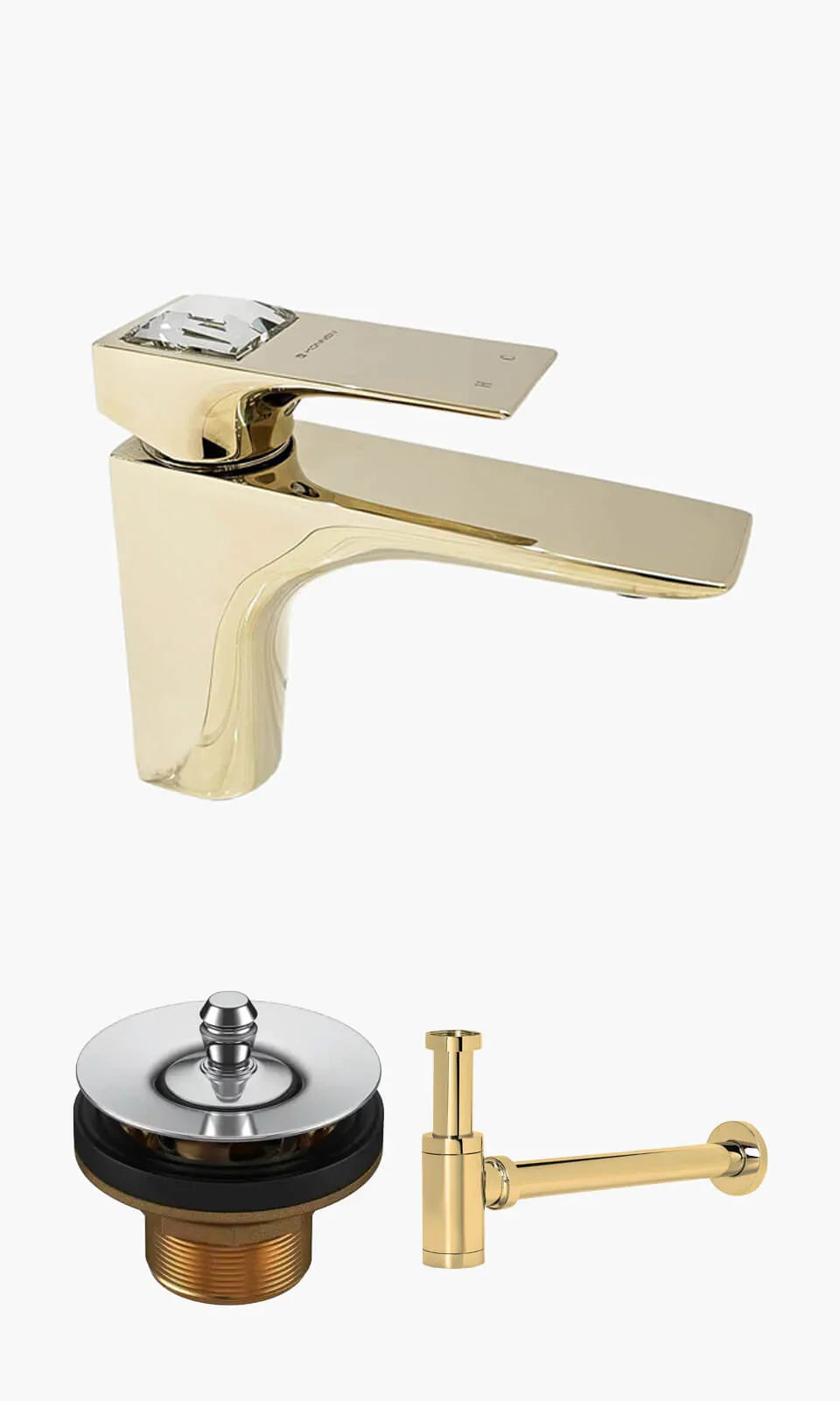 Kit Lavatório - Dourado - Torneira Bica Baixa Crystal com Válvula Universal Mondo Mio